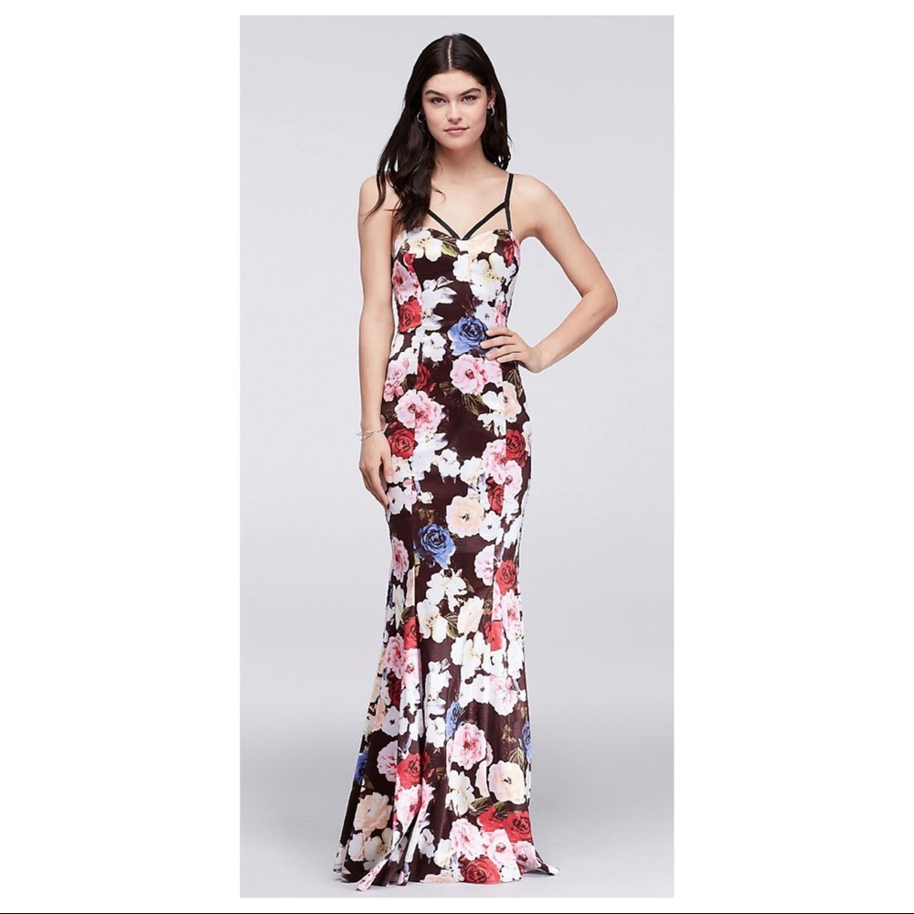 Floral Taffeta Mermaid Gown with Strappy Bodice